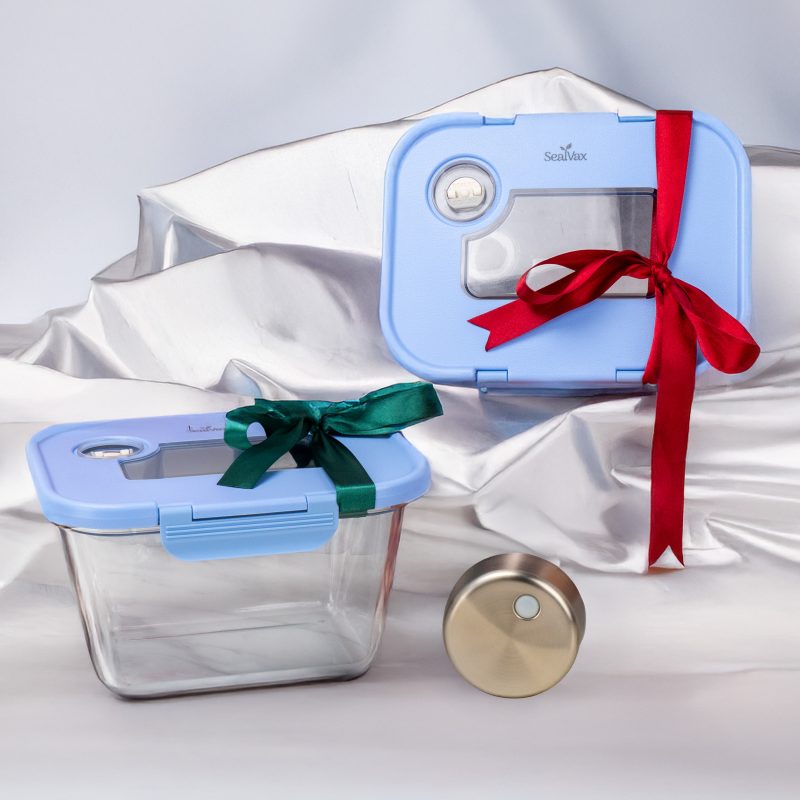 玻璃真空盒組(1大+1中)含SeasonSeal雙模式真空機 - 藍色冬季版 玻璃真空盒組(1大+1中)含SeasonSeal雙模式真空機 - 藍色冬季版