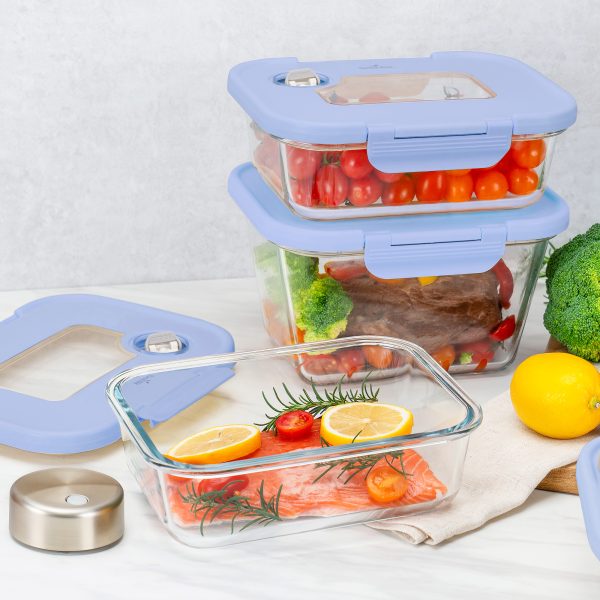 玻璃真空盒(1大+2中)l藍色+SEASON•SEAL真空機 | 真空保鮮盒 | 醃肉神器 | 密封盒推薦 | 保存容器