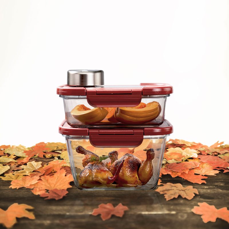 玻璃真空盒(1大+1中)棕色+SEASON•SEAL真空機 | 真空保鮮盒 | 醃肉神器 | 密封盒推薦 | 保存容器