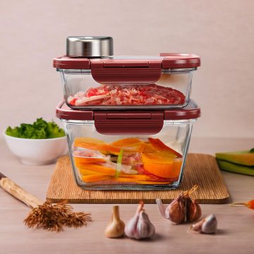 玻璃真空盒(1大+1中)棕色+SEASON•SEAL真空機 | 真空保鮮盒 | 醃肉神器 | 密封盒推薦 | 保存容器