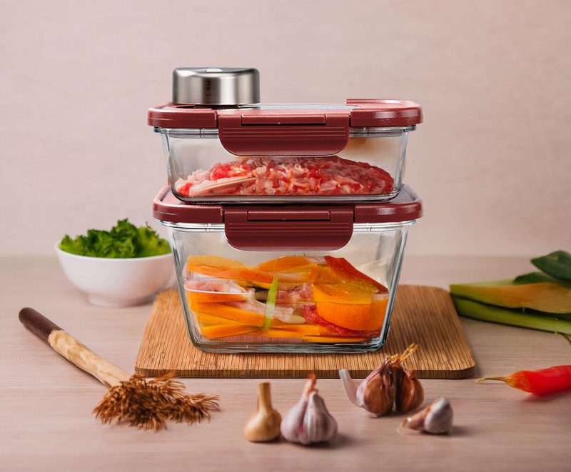 玻璃真空盒(1大+1中)棕色+SEASON•SEAL真空機 | 真空保鮮盒 | 醃肉神器 | 密封盒推薦 | 保存容器