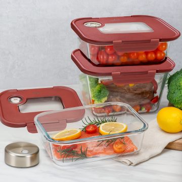 玻璃真空盒(1大+2中)棕色+SEASON•SEAL真空機 | 真空保鮮盒 | 醃肉神器 | 密封盒推薦 | 保存容器