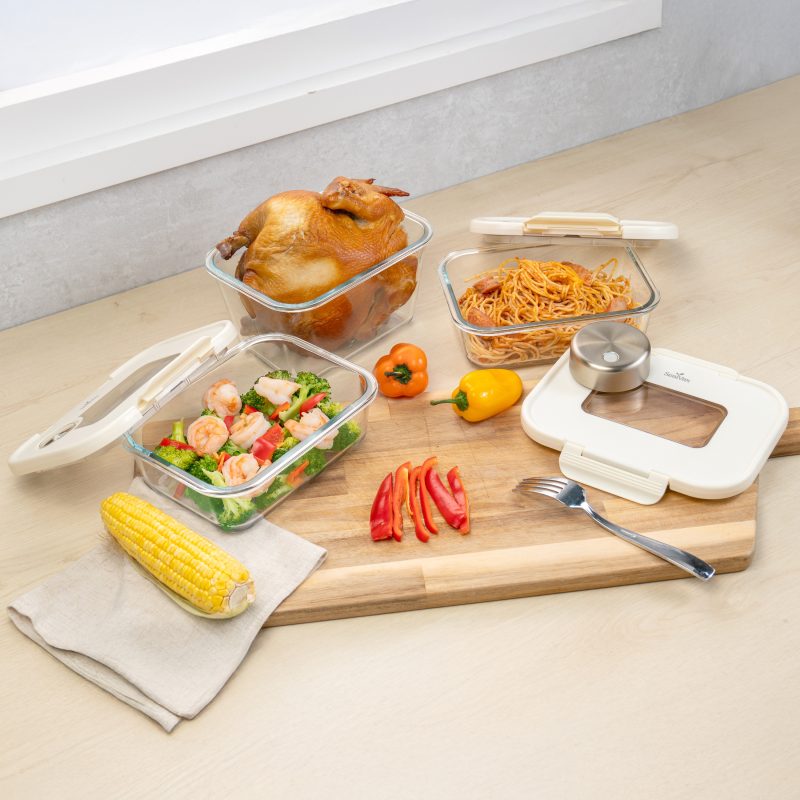 玻璃真空盒組(1大+2中)含SeasonSeal雙模式真空機 - 米色class版 玻璃真空盒組(1大+2中)含SeasonSeal雙模式真空機 - 米色class版