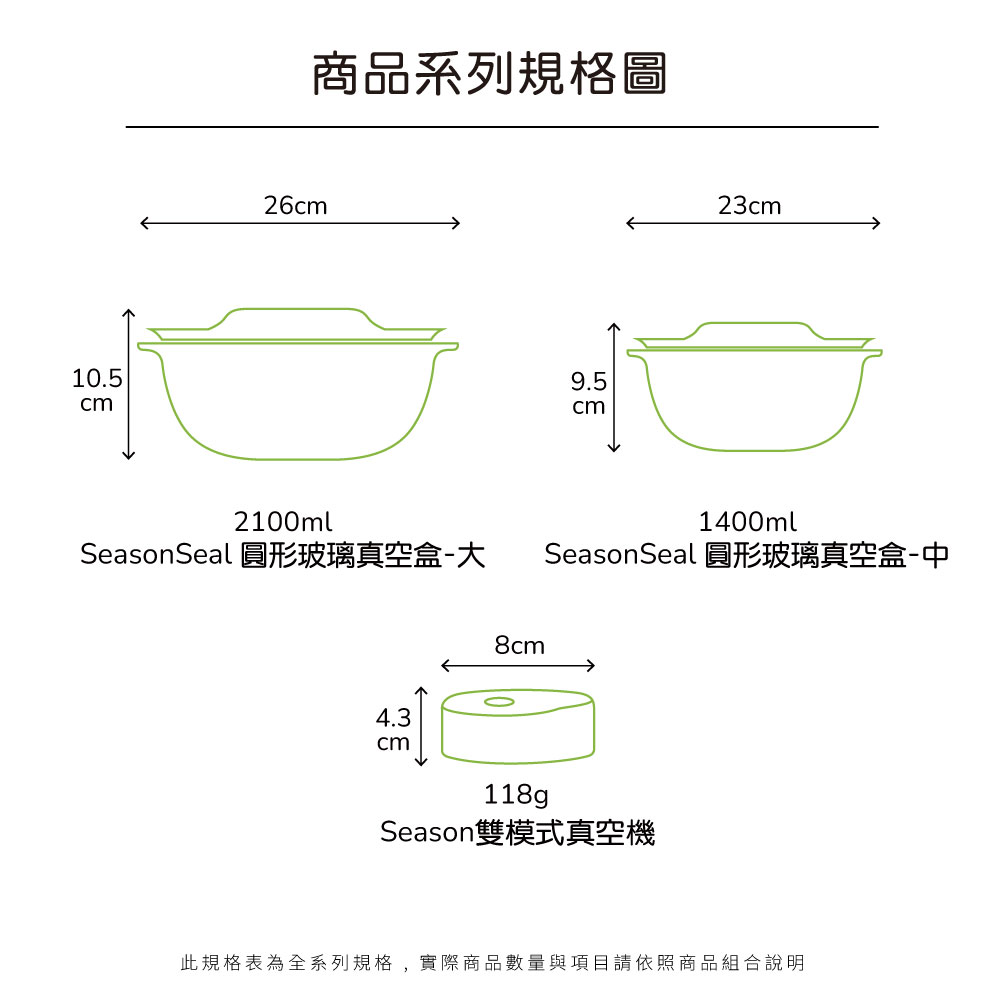 SeasonSeal 圓形玻真空盒規格圖
